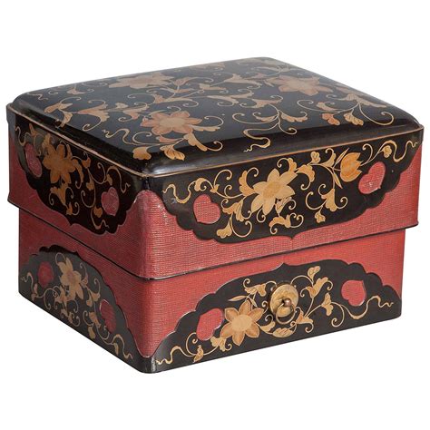 japanese red lacquered and gilt decorated metal mount box|Vintage Japanese Boxes .